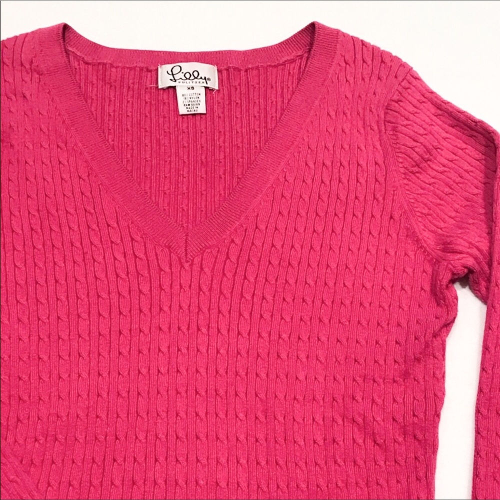 Lilly Pulitzer Cotton V Neck Cable Knit Sweater